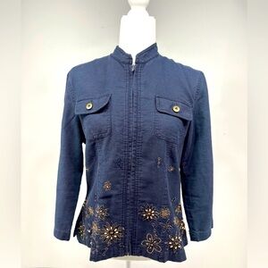 Multiple soft linen blend embroidered jacket size size M